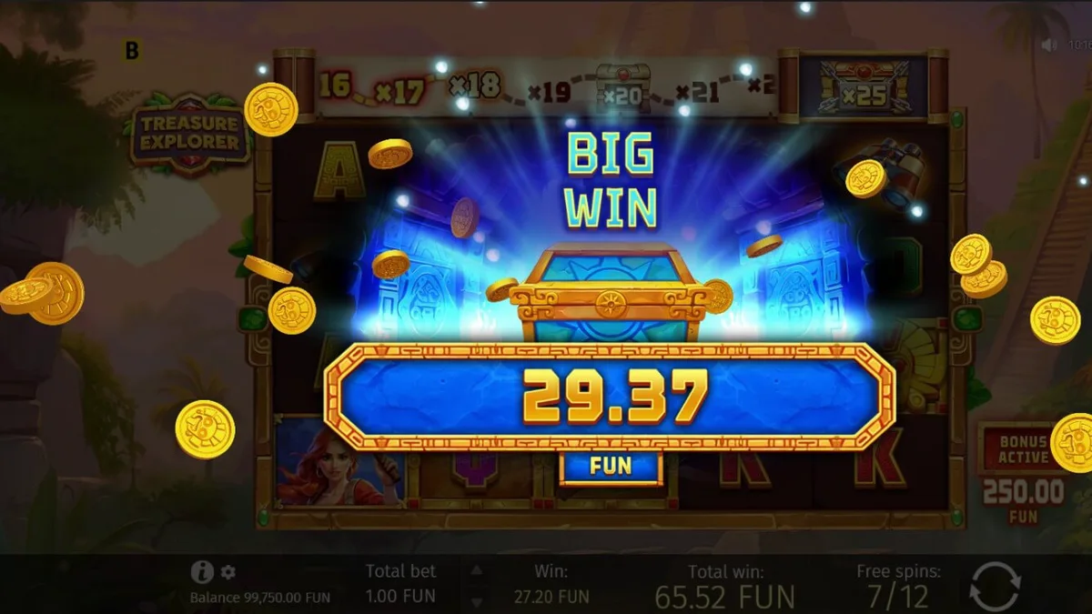 Pemandangan hutan kuno dan simbol petualangan dalam slot Treasure Explorer